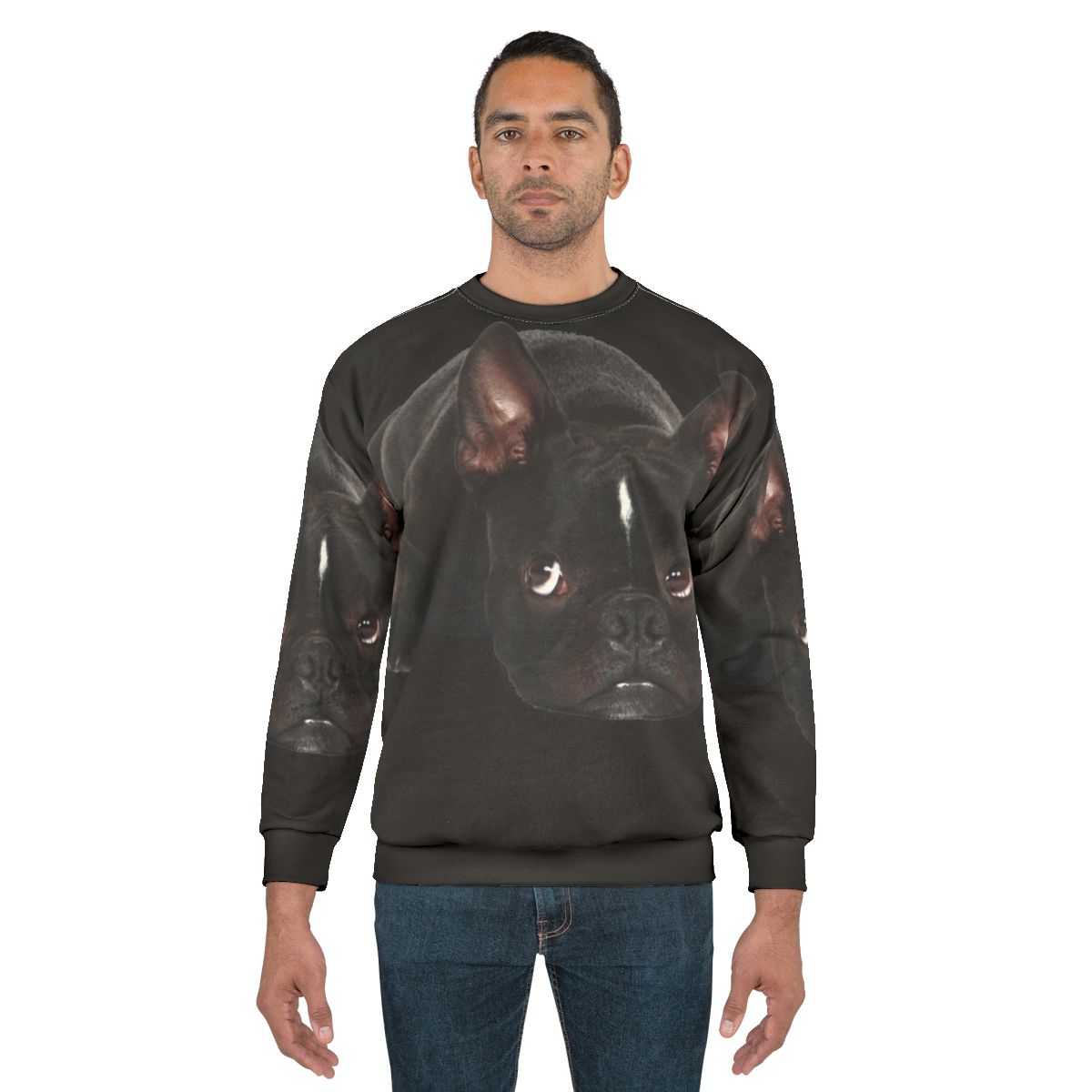 French Bulldog wearing a comfortable and fashionable sweatshirt
