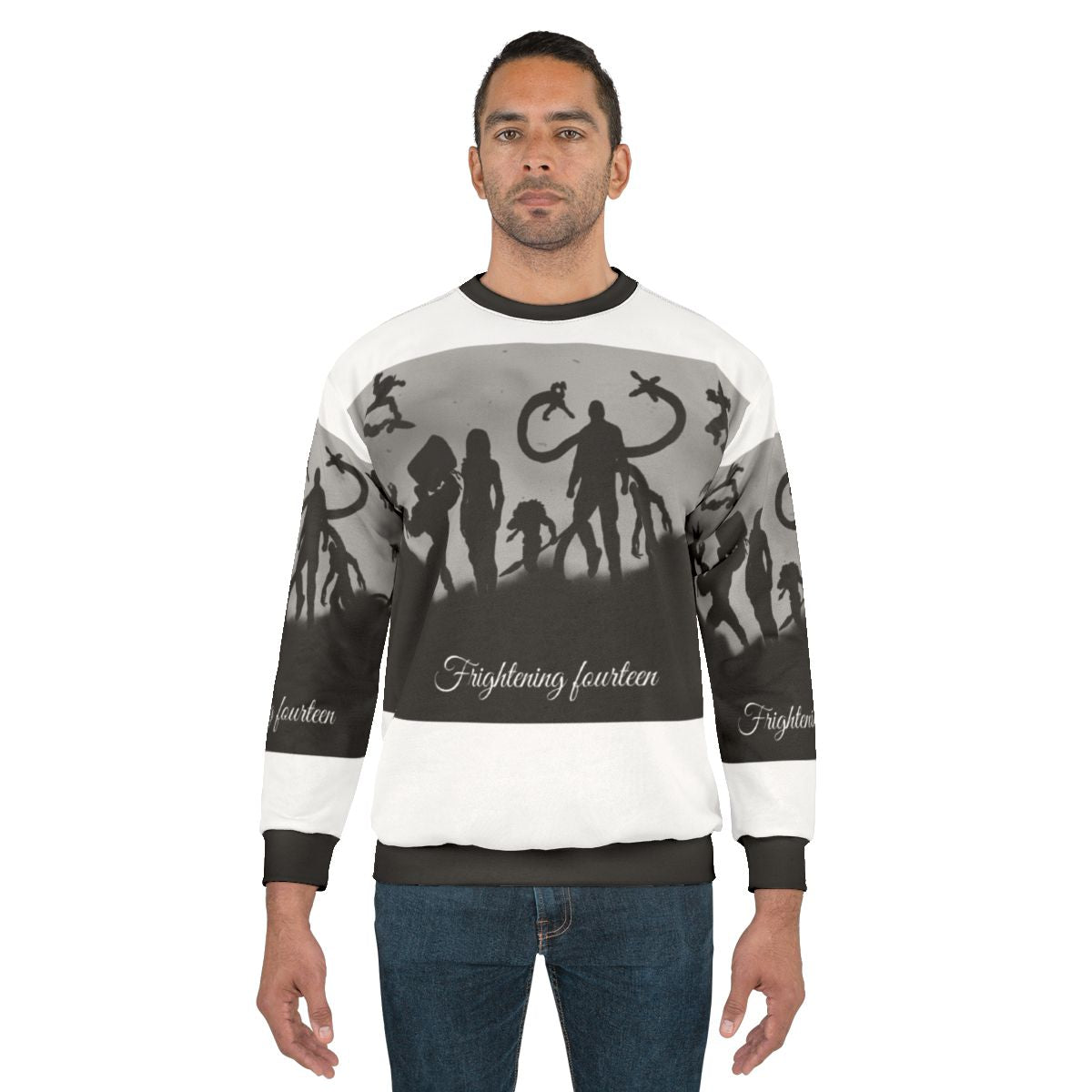 Frightening Fourteen Spider Villains Sweatshirt with sinister spider superheroes