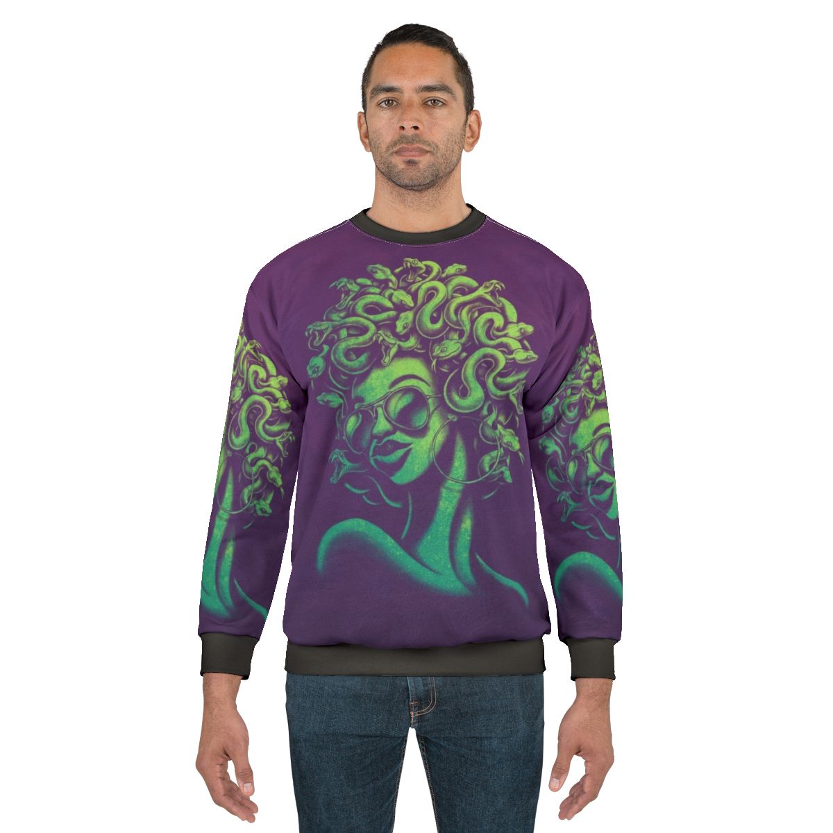 Funky medusa sweatshirt with retro afro hair design
