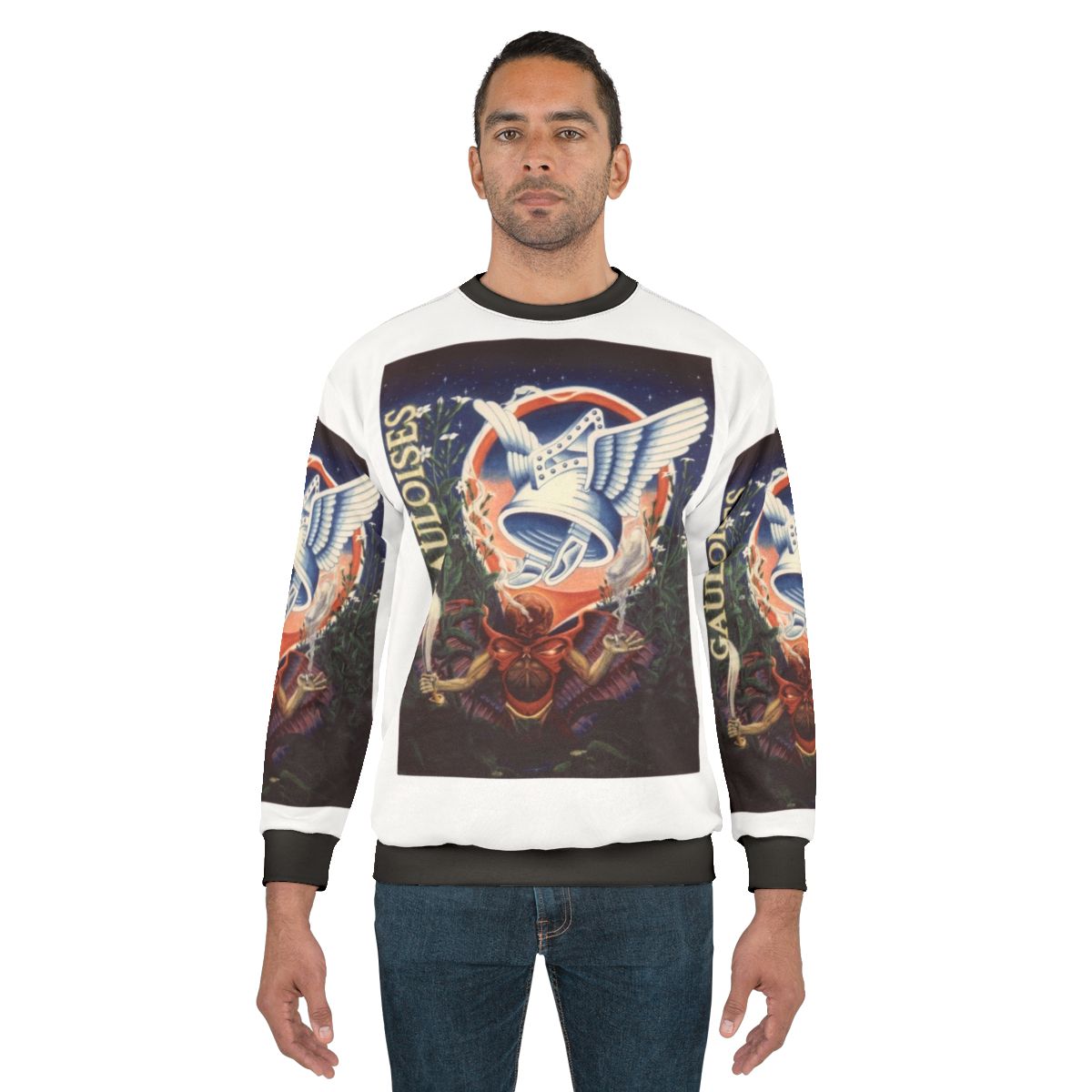 Vintage Gauloises graffiti sweatshirt with Norse mythology inspired design