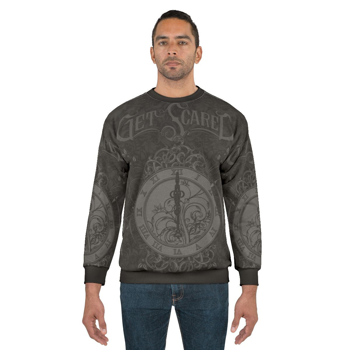 Get Scared Demons Recreation Sweatshirt featuring a dark and floral design