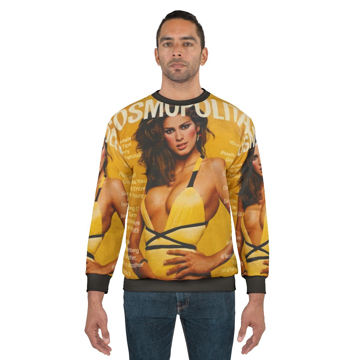 Gia Carangi's famous Cosmopolitan yellow swimsuit sweatshirt