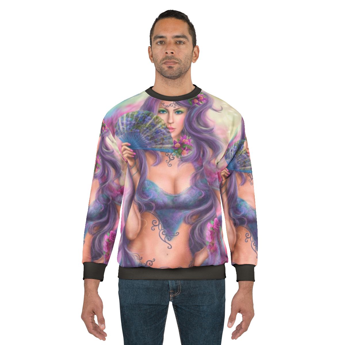 Kawaii Japanese girl with fan art sweatshirt design