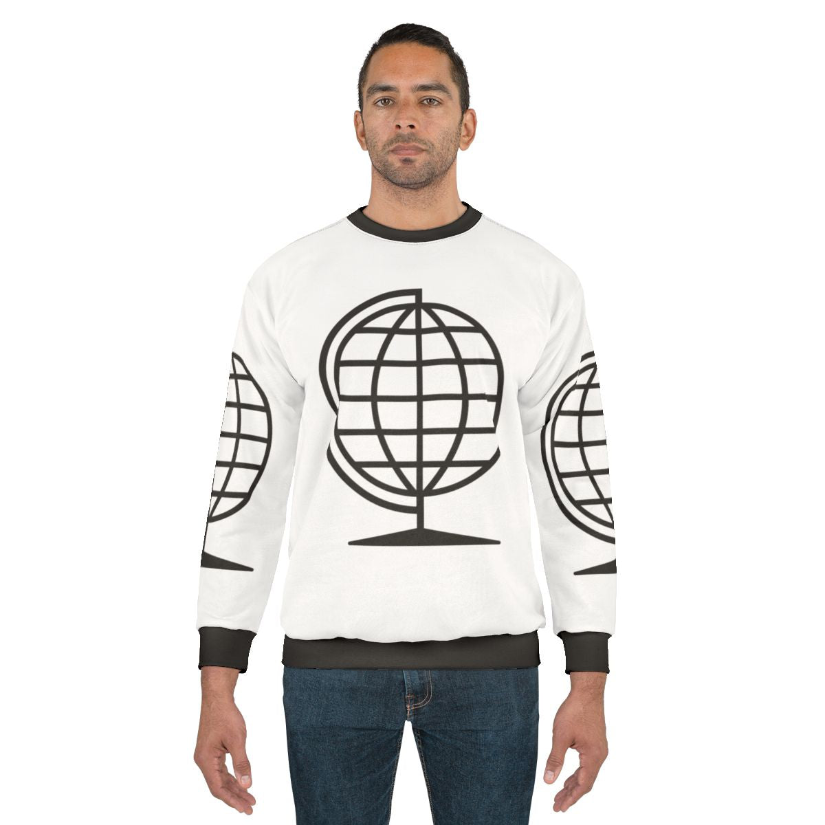Person wearing globe travel sweatshirt