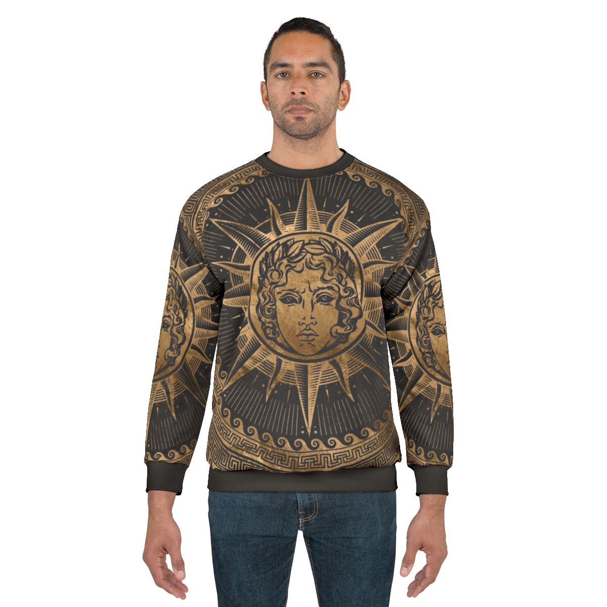 Golden Apollo Sun God Greek Key Ornament Sweatshirt