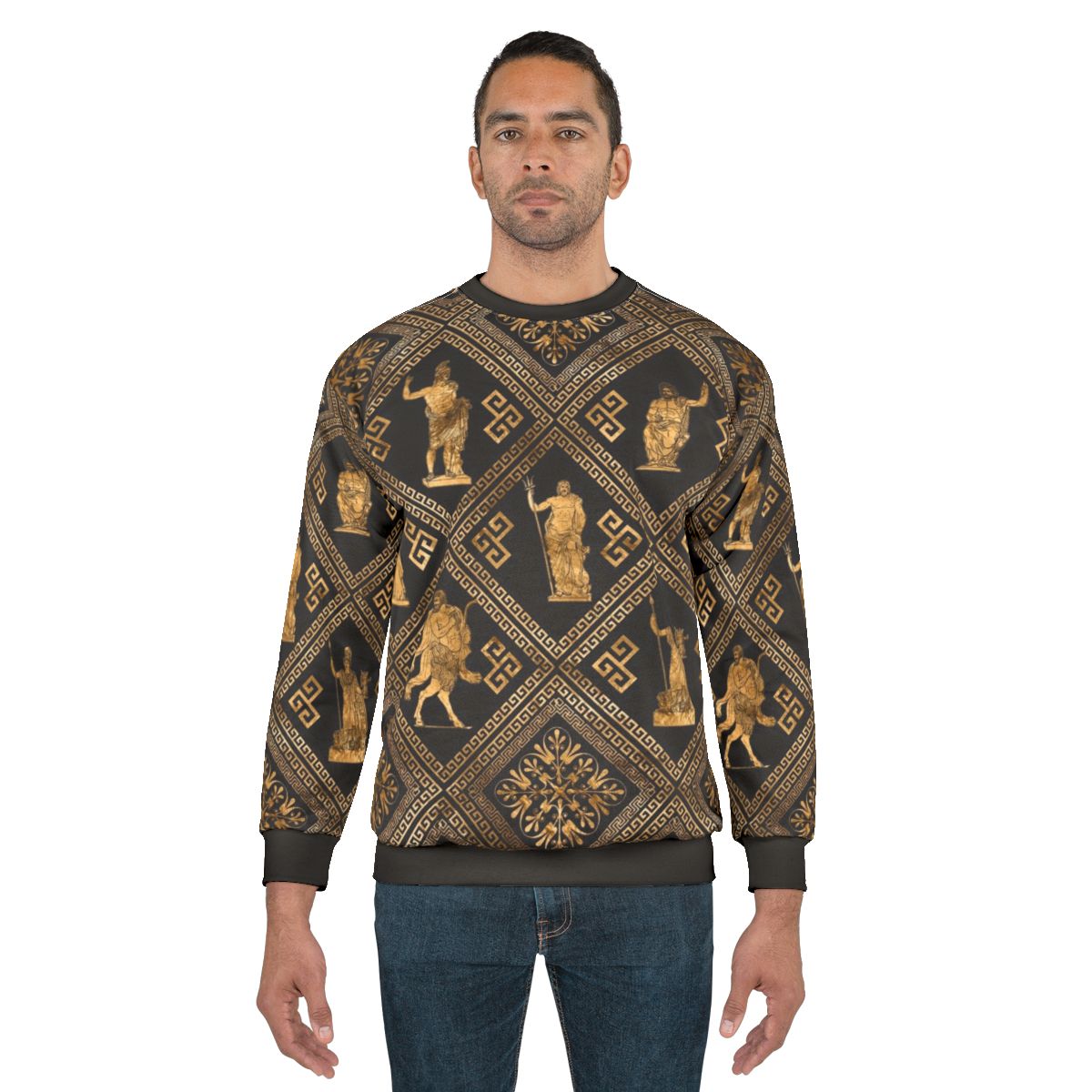 Greek mythology-inspired sweatshirt with meander and olympian deities design
