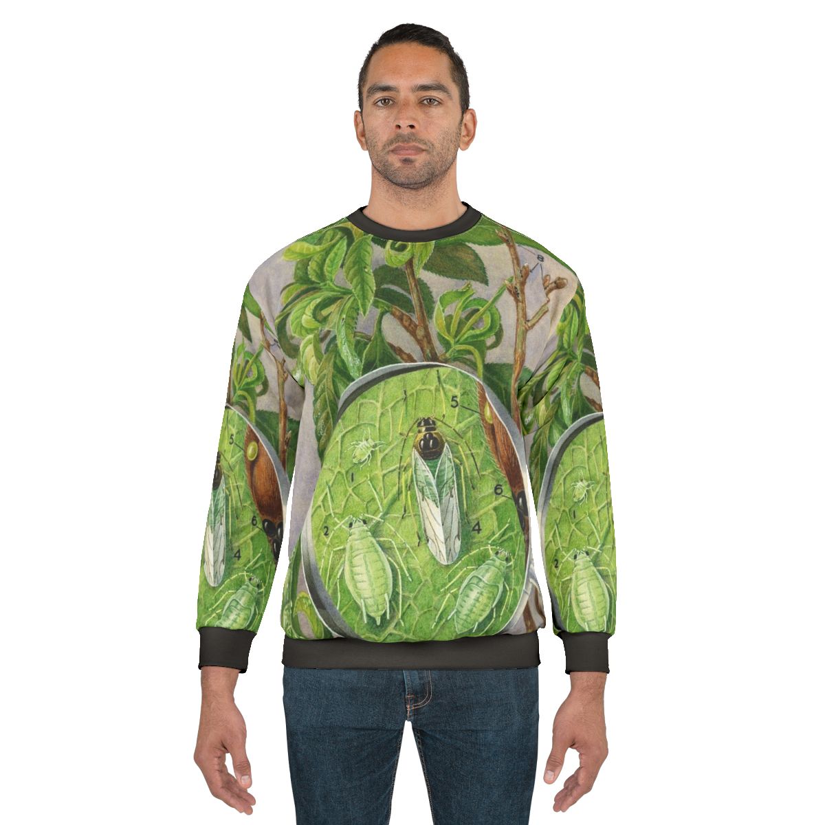 Green peach aphid botanical illustration on a sweatshirt