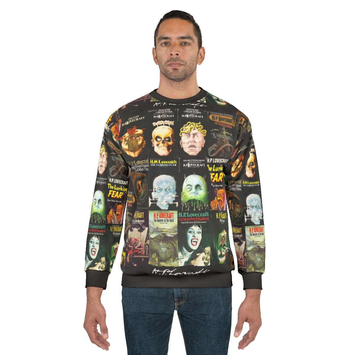 HP Lovecraft inspired horror-themed sweatshirt design