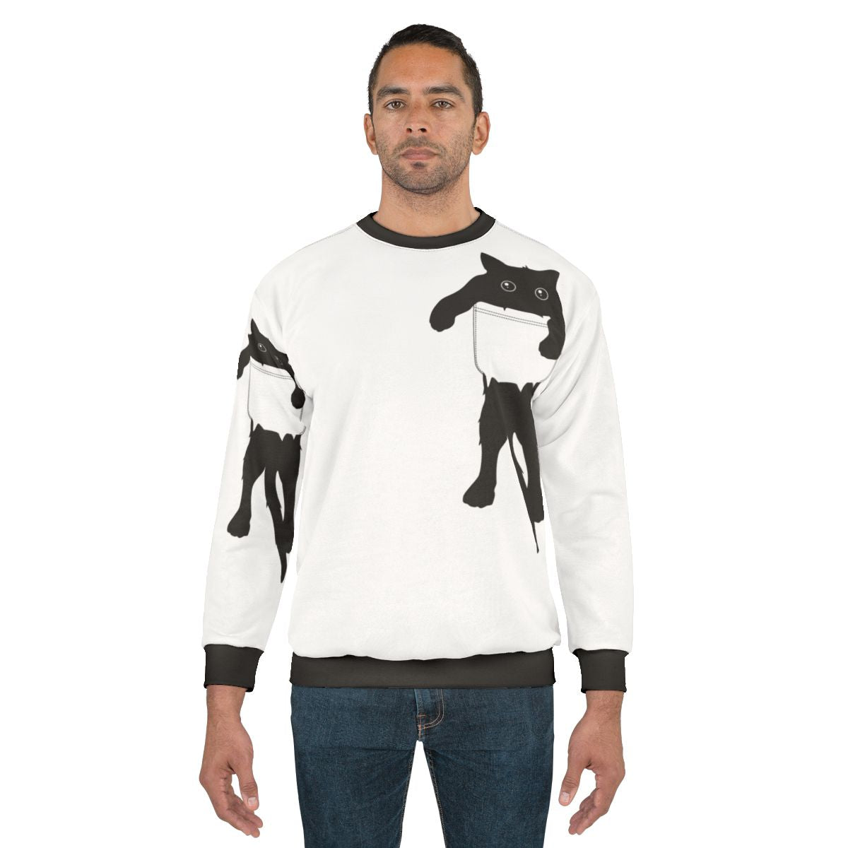 Hang Loose Black Cat Pocket Art Sweatshirt - Modern Graphic Design