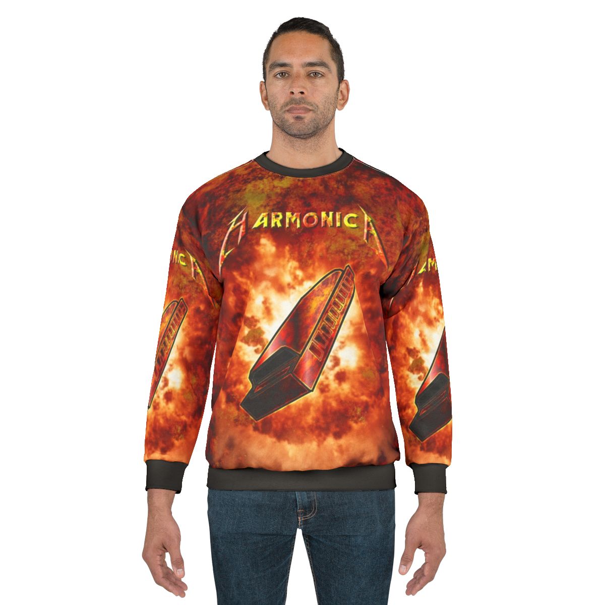 Hard Rock Harmonica Sweatshirt - Vintage Music Instrument Parody Apparel