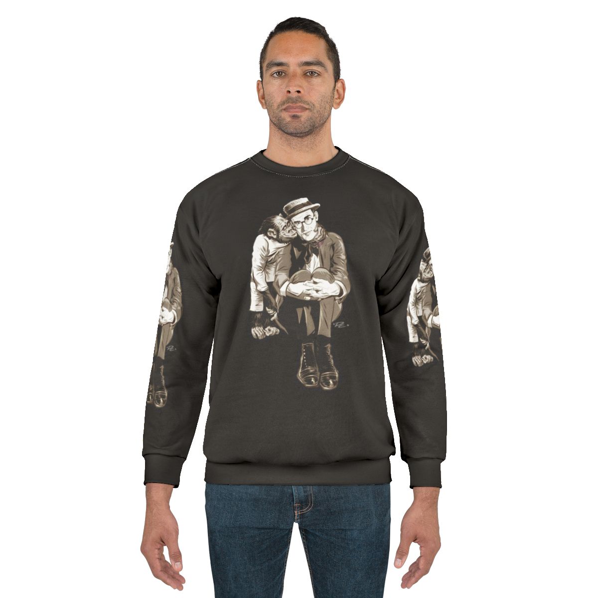 Vintage illustration of actor Harold Lloyd on a cozy sweatshirt