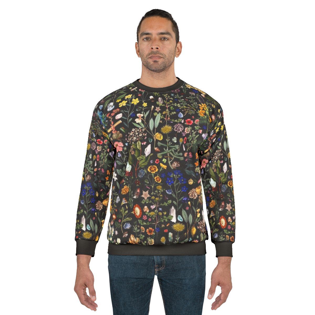 Healing Floral Botanical Sweatshirt with Colorful Nature-Inspired Digital Print
