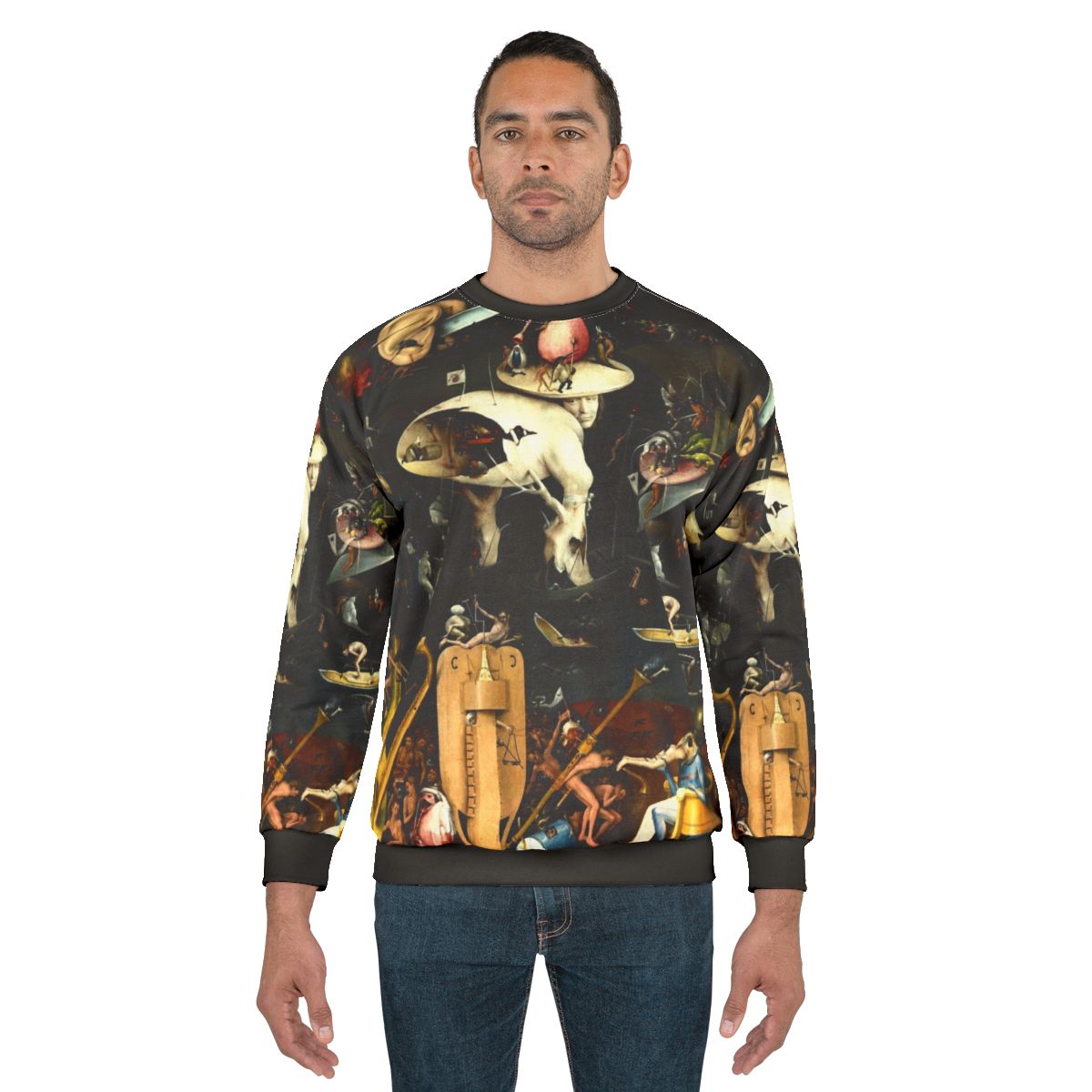 Hieronymus Bosch inspired "Hell" sweatshirt featuring surreal and dark fantasy elements