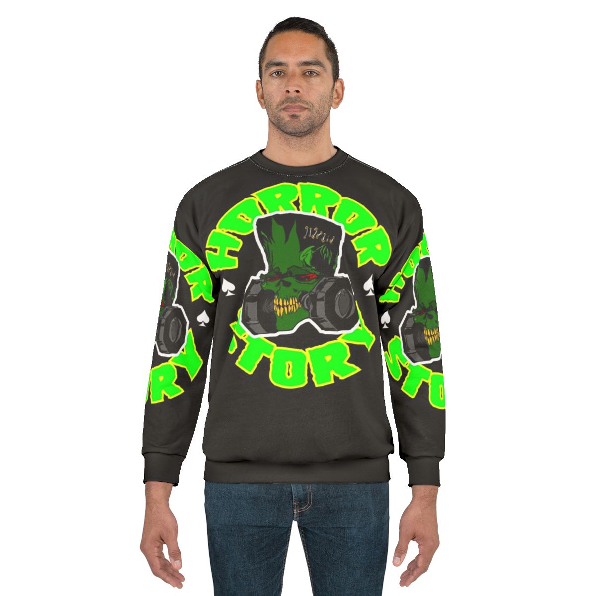 Chilling horror story sweatshirt with gothic and eerie design
