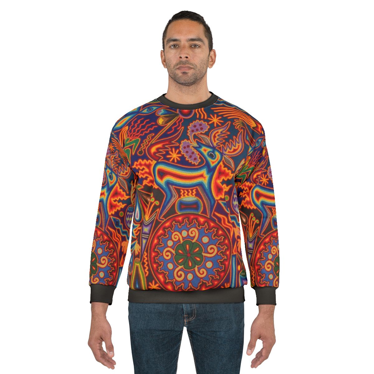 Huichol Sweatshirt with Vibrant Abstract Art Design