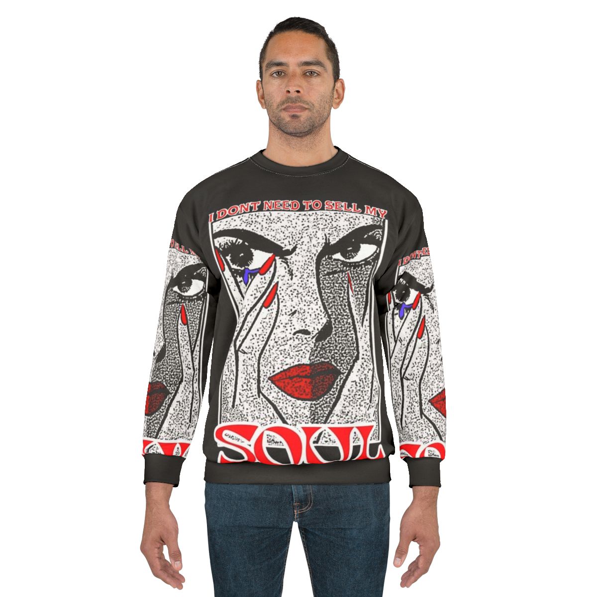 "I Don't Need to Sell My Soul" Red Sweatshirt with Tear Drop Design