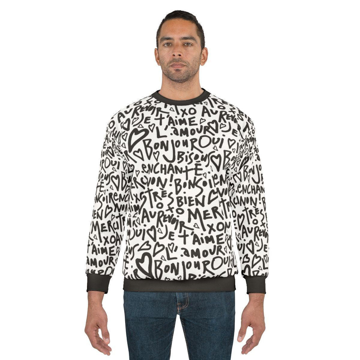 French sweatshirt with hand-drawn "I Love You" design