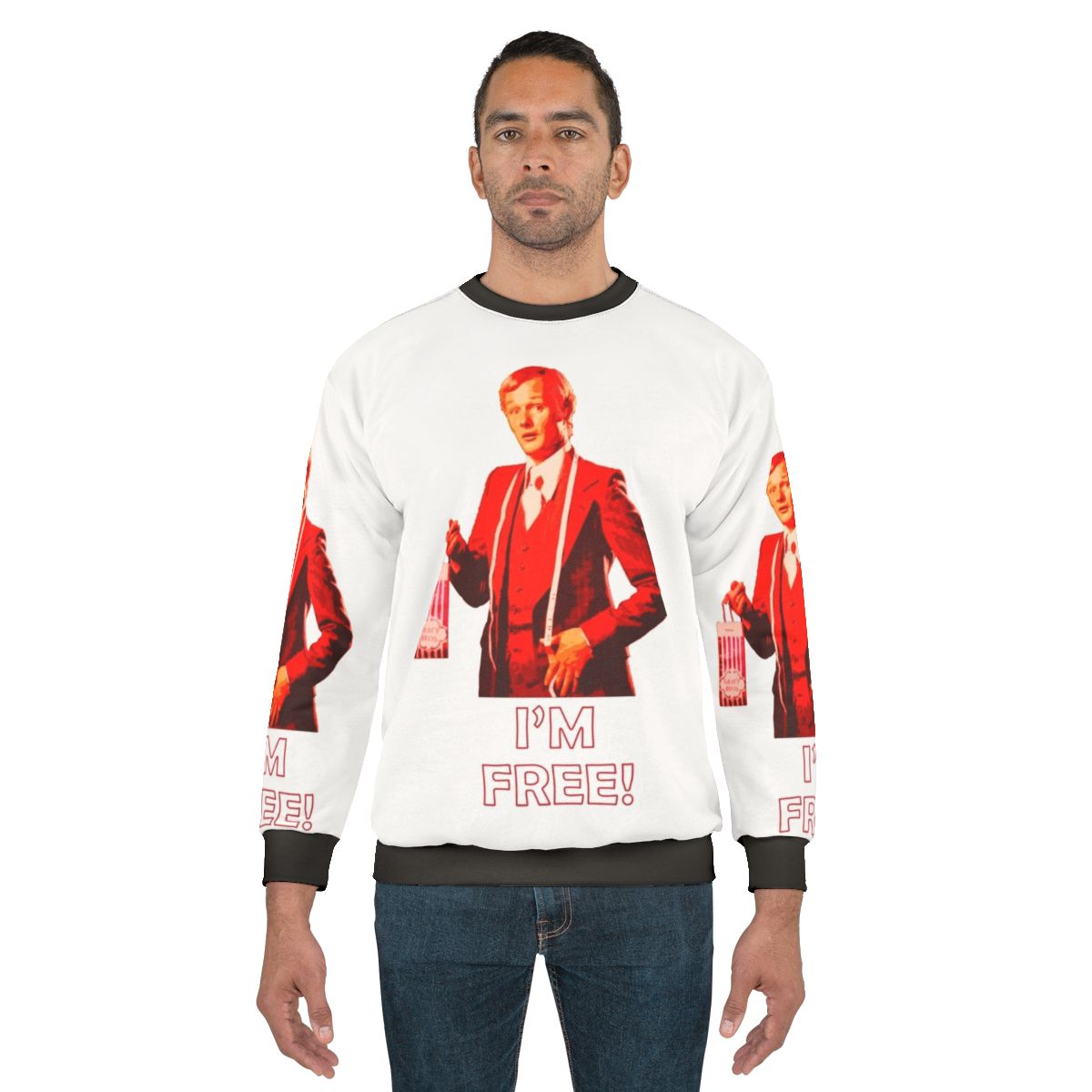 "I'm Free" LGBTQ-inspired sweatshirt with "Are You Being Served" theme