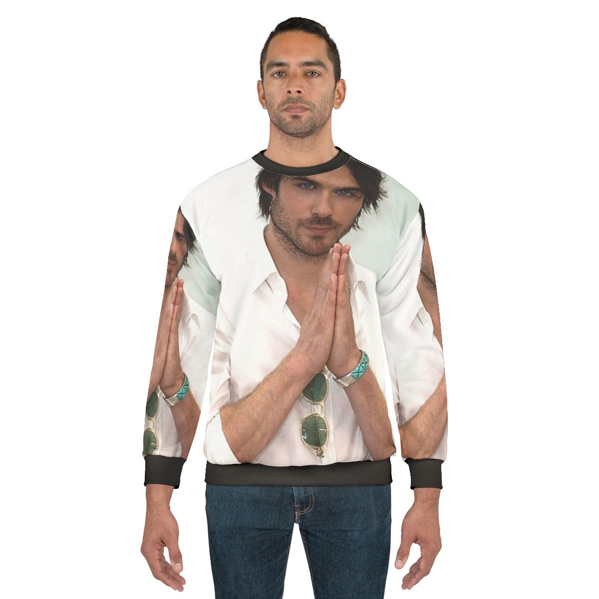 Ian Somerhalder as Damon Salvatore from The Vampire Diaries TV show on a black sweatshirt