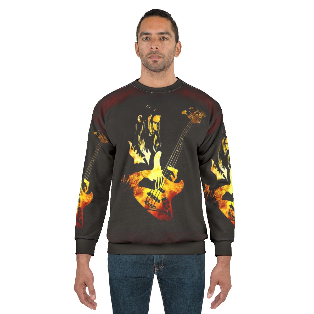 Jaco Pastorius inspired fender jazz bass flame sweatshirt