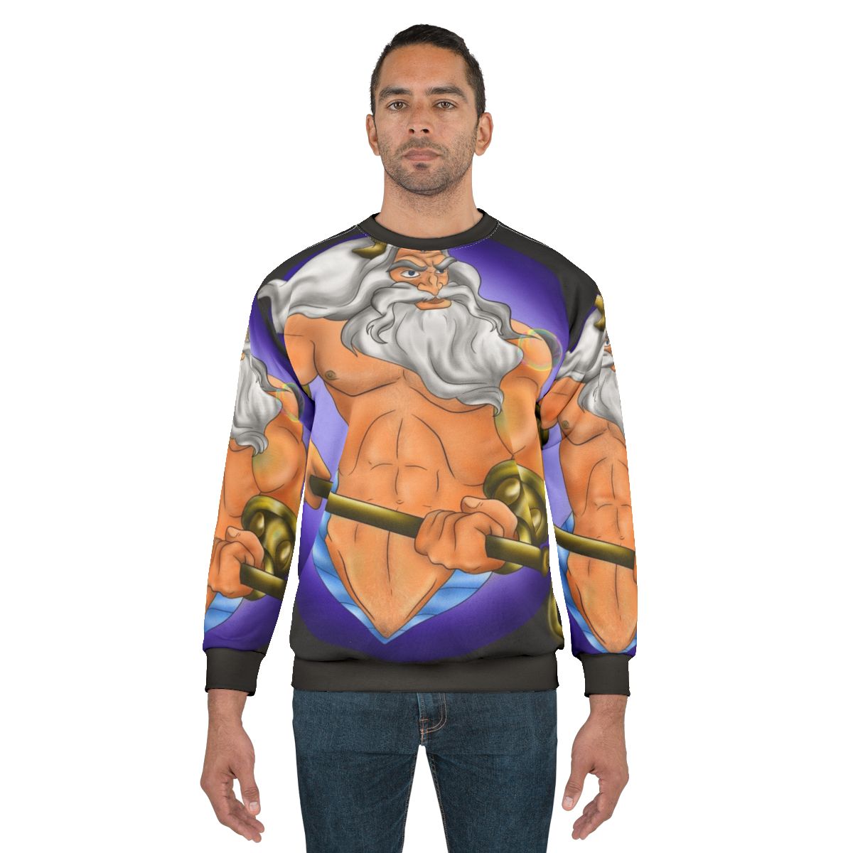King Triton merman Disney character wearing a sweatshirt