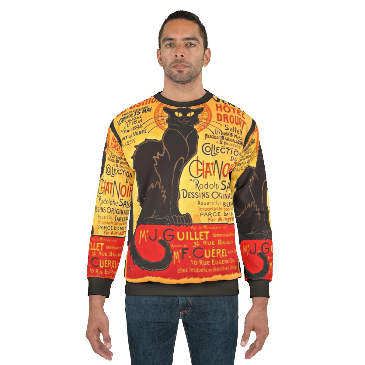 Vintage Le Chat Noir 1896 Sweatshirt with French Art and Antique Advertising