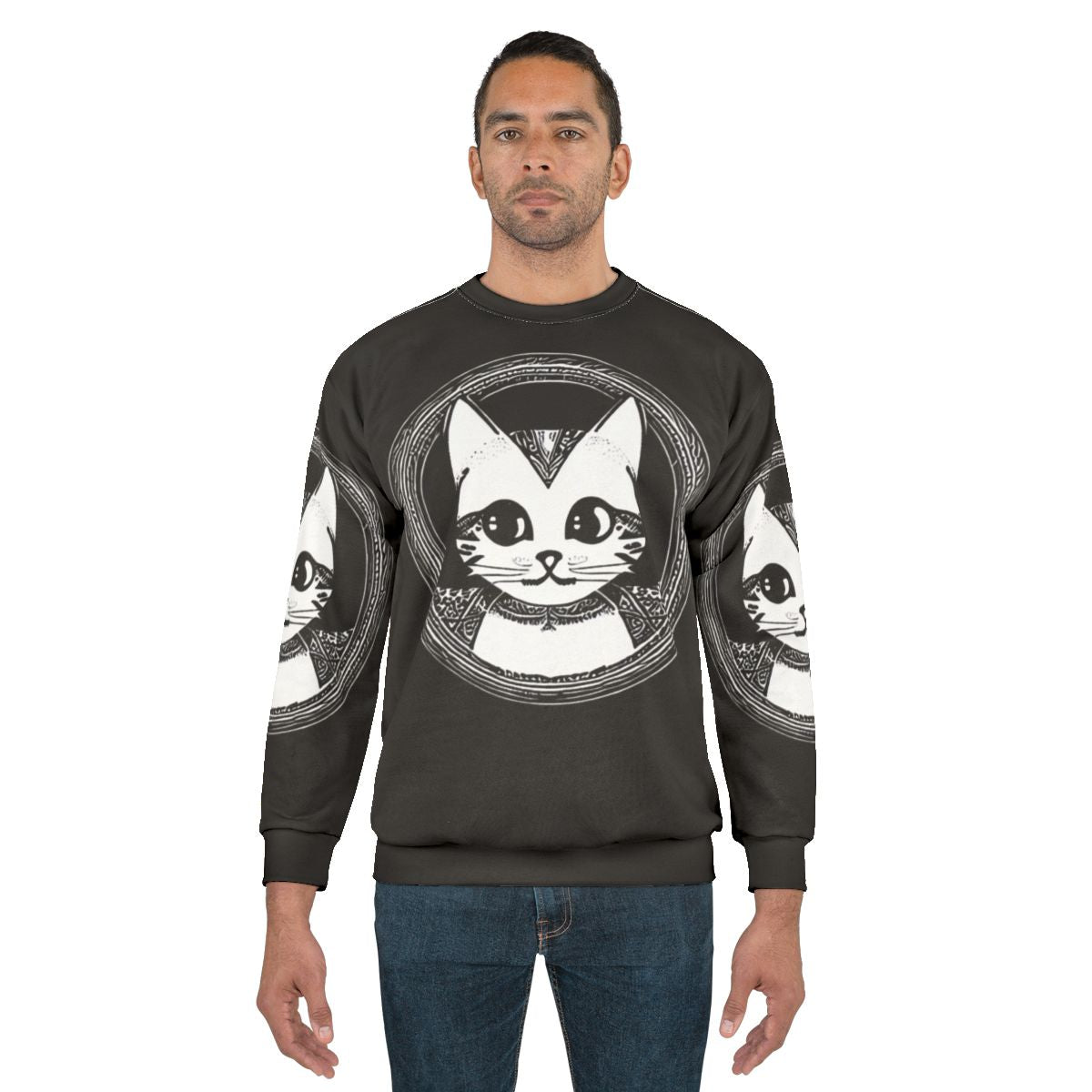 Legendary cat circular logo sweatshirt with abstract silhouette design