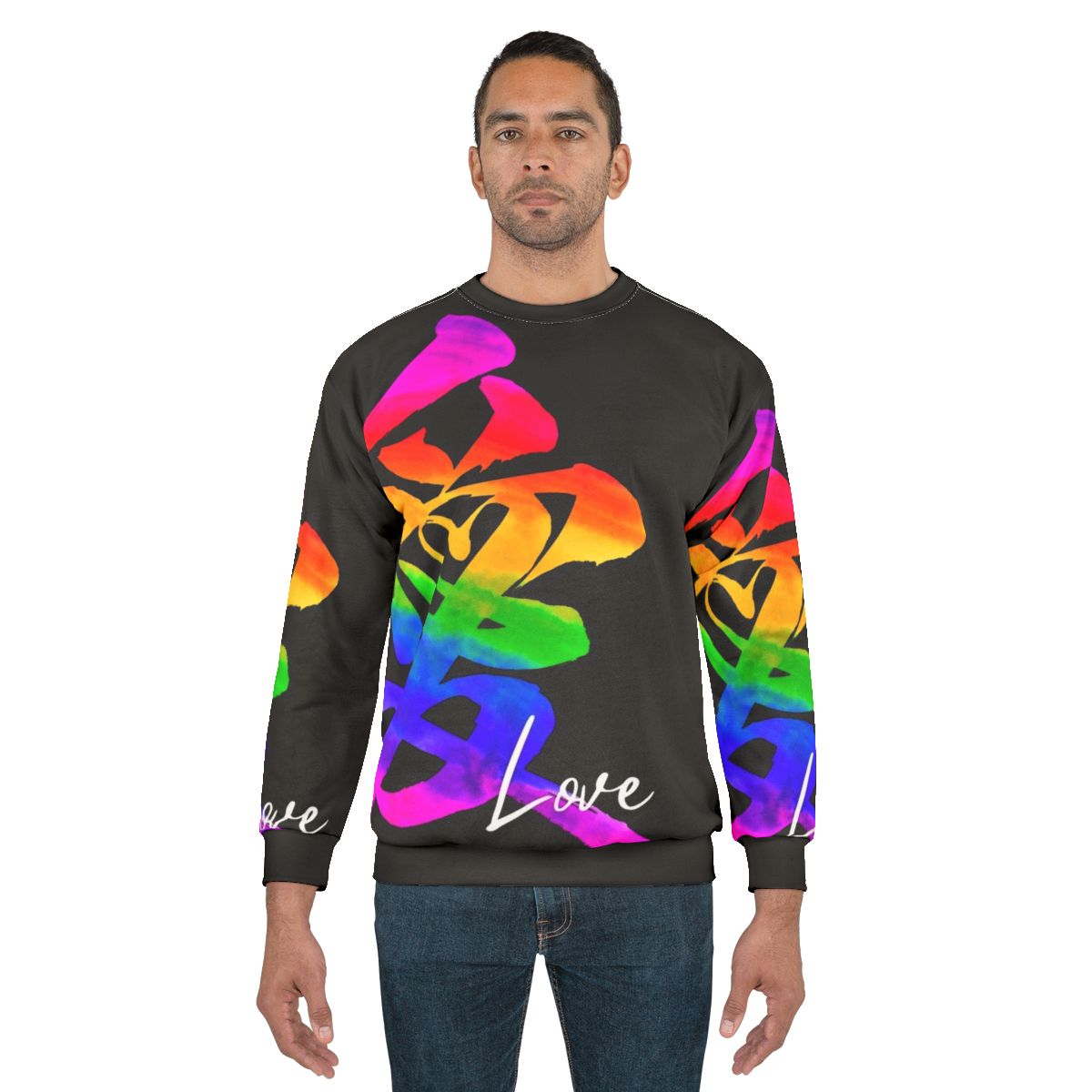 Love Ai Japanese Calligraphy Sweatshirt with Kanji Art and LGBTQ Pride Design