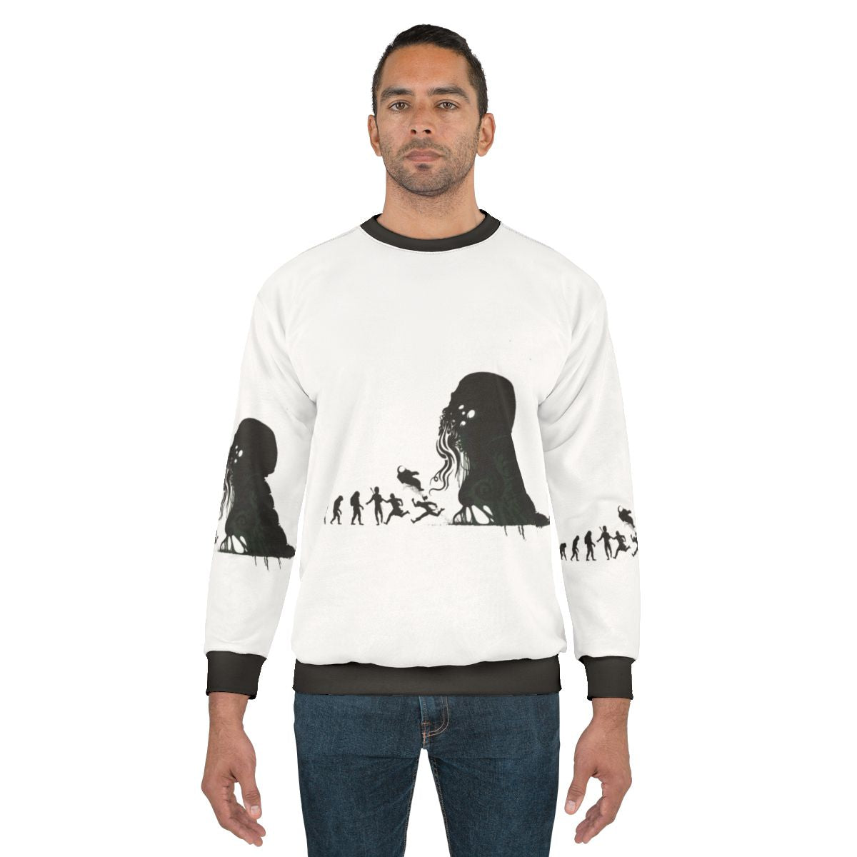 Lovecraftian evolution silhouette design on sweatshirt