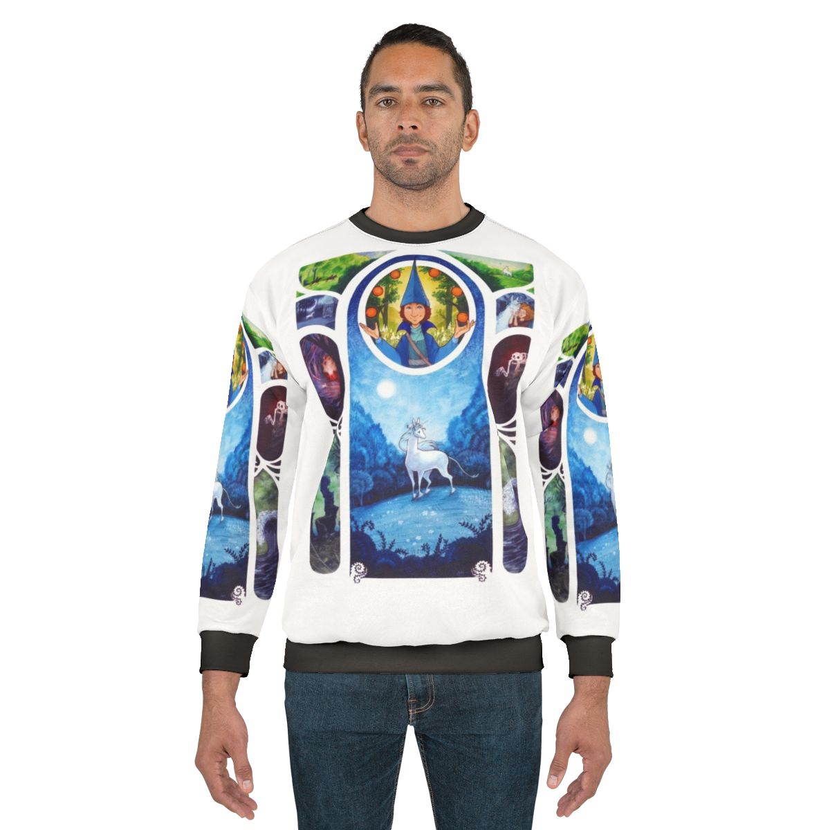 Colorful art nouveau style unicorn sweatshirt with magical design