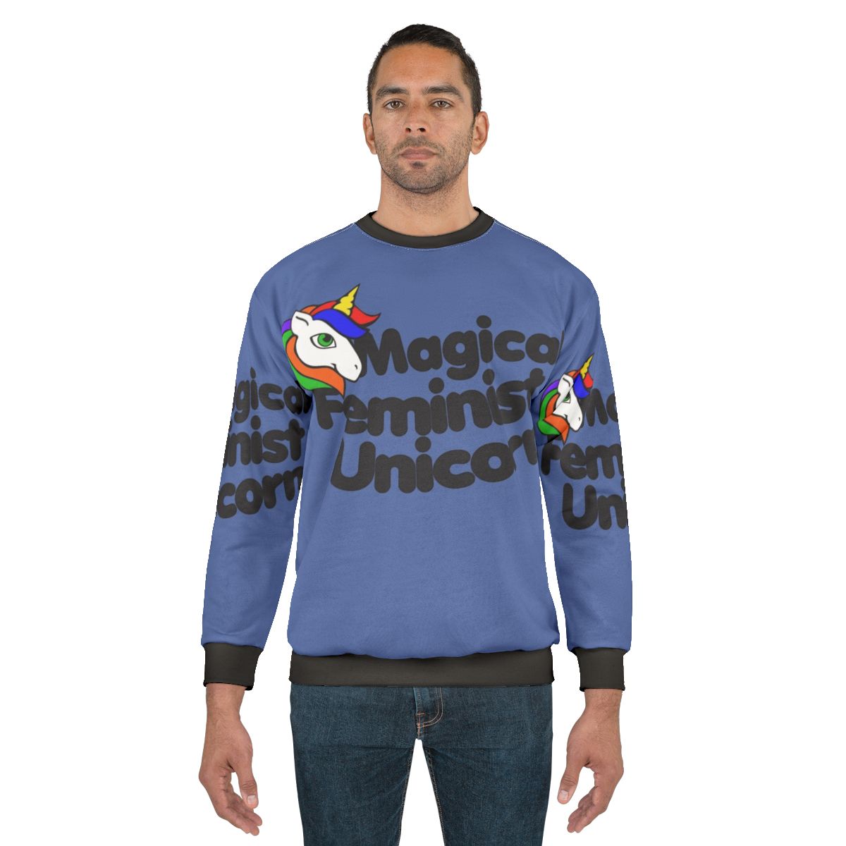 Magical feminist unicorn graphic on a cozy sweatshirt