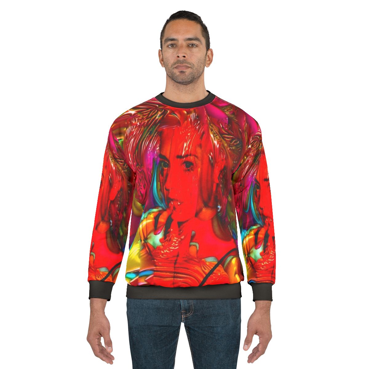 Colorful Mardi Gras sweatshirt with abstract patterns