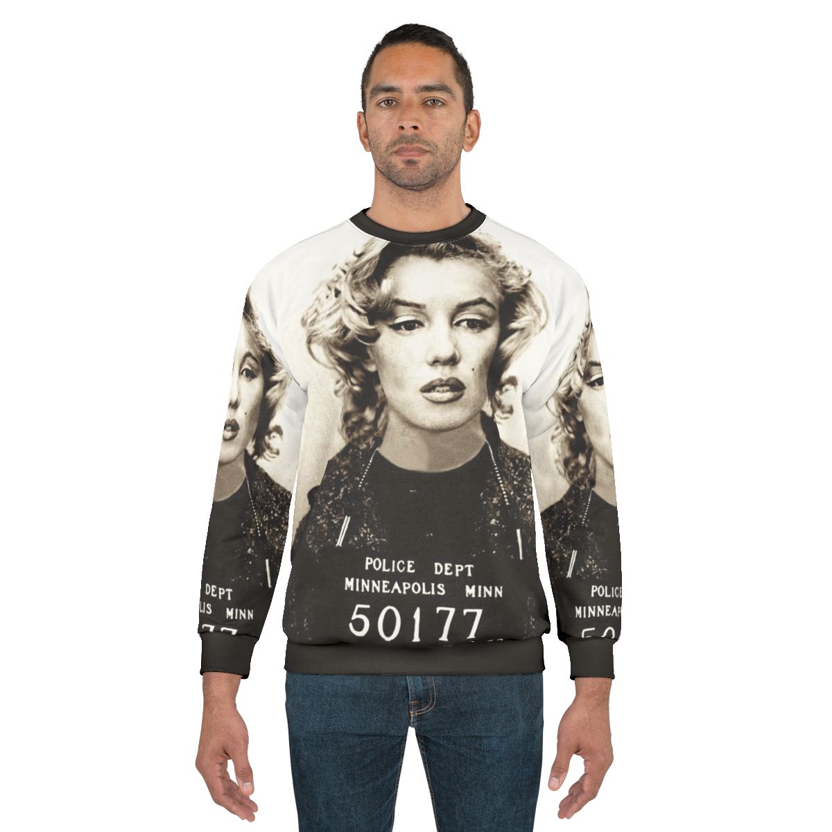Marilyn Monroe Mugshot Sweatshirt featuring iconic pop art design