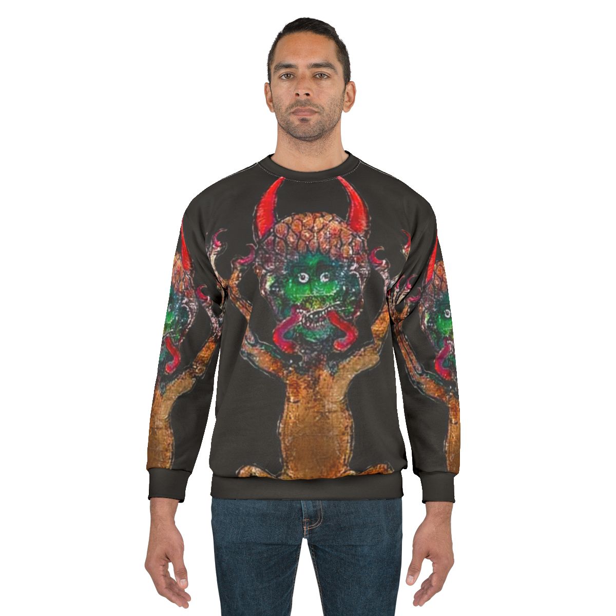 Medieval Codex Gigas Devil Sweatshirt with Mystical Manuscript Imagery
