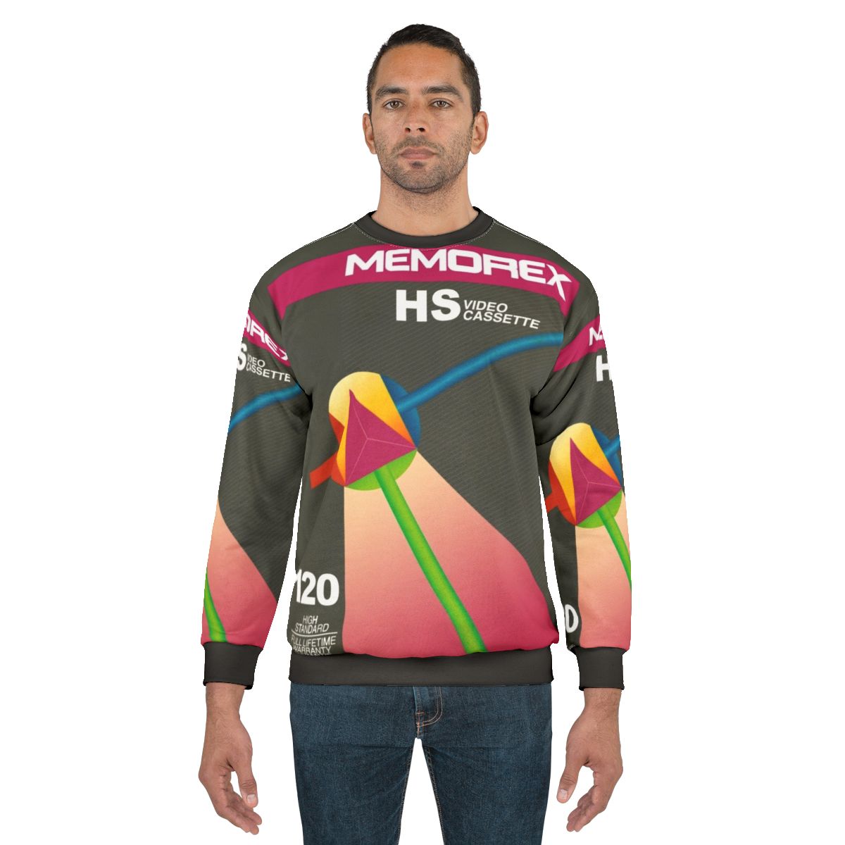Vintage cassette tape sweatshirt with retro, vaporwave, and synthwave design
