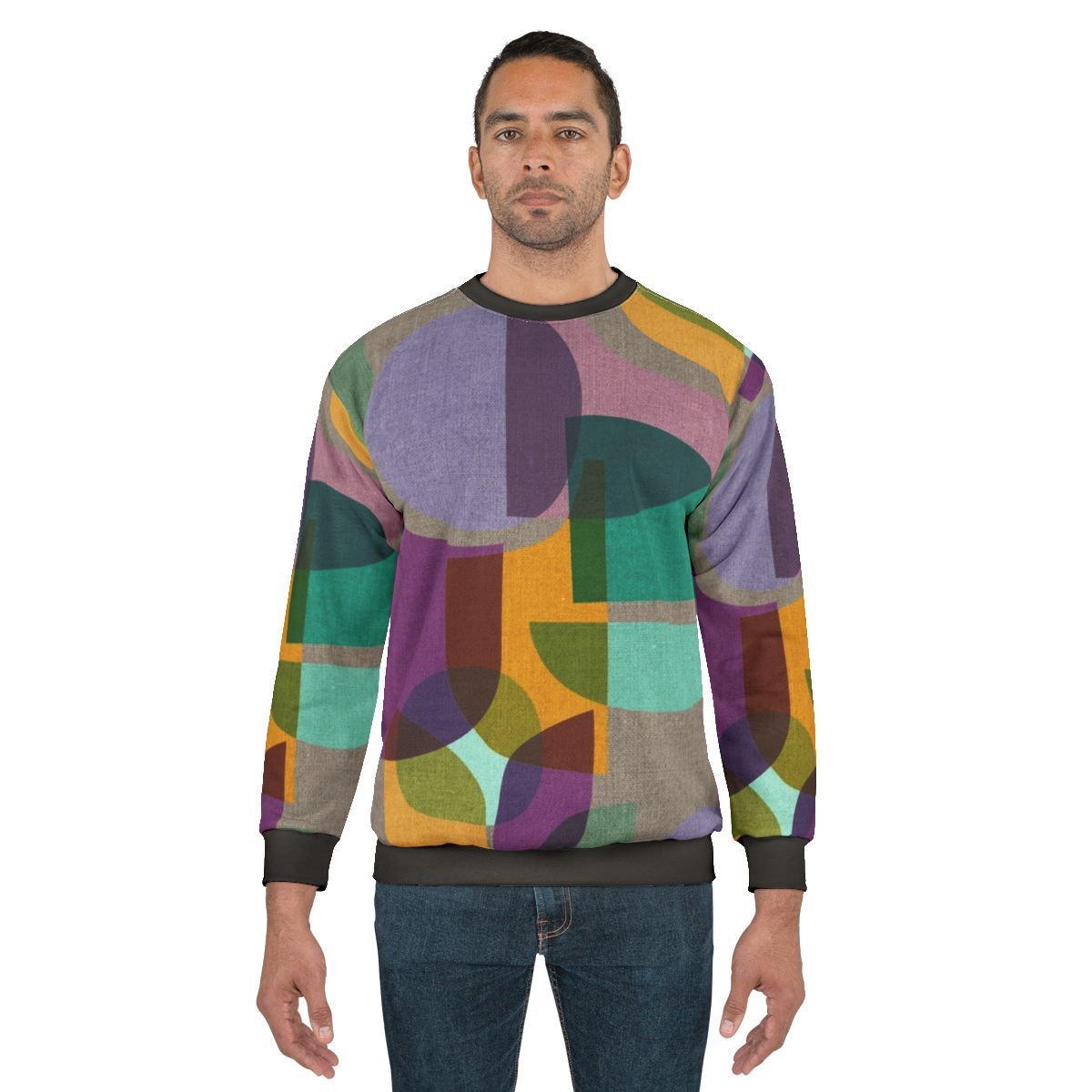 Mid Century Kaleidoscope Symphony Purple Sweatshirt with Abstract Multicolor Design
