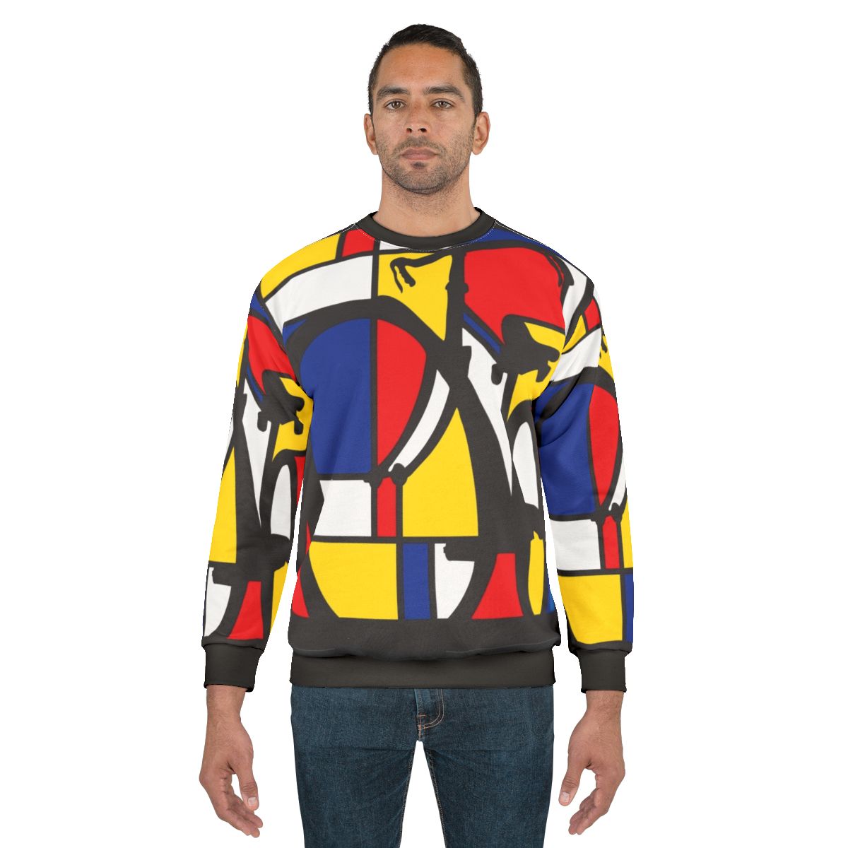 Mondrian inspired bicycle art design on a sweatshirt