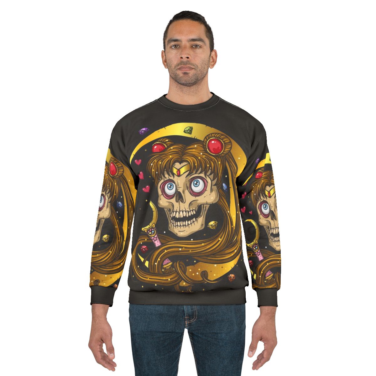Gothic Moon Skull Sweatshirt - Dark Occult Horror Art