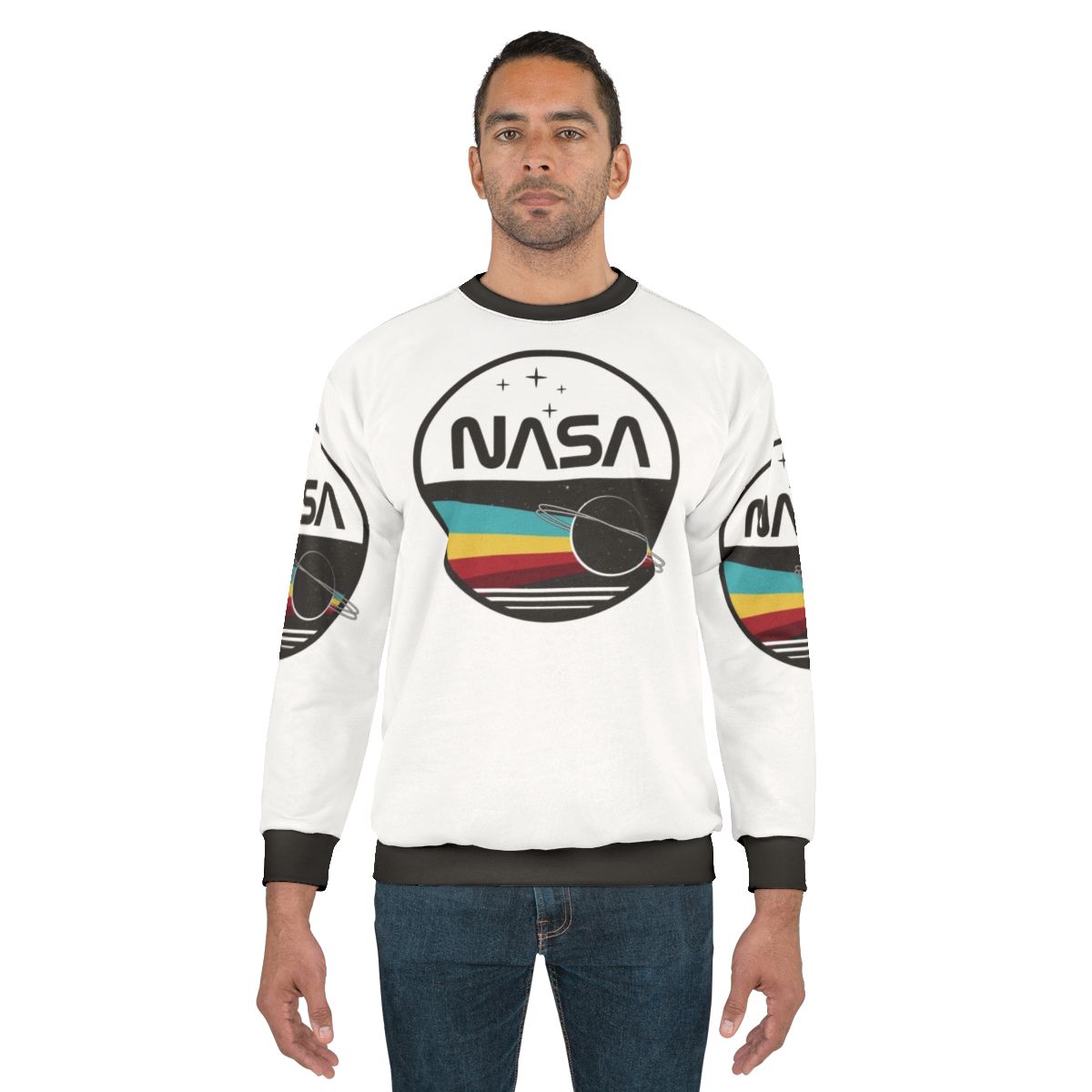 Retro NASA Night Sky Sweatshirt featuring NASA logo and space elements
