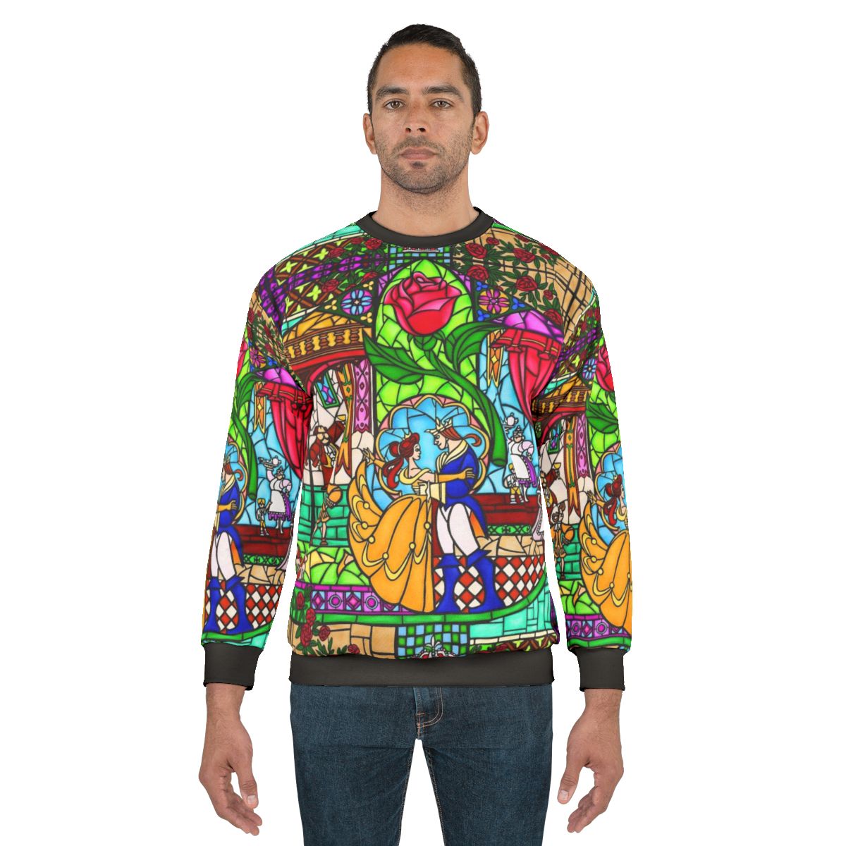 Stained glass window sweatshirt with rose pattern