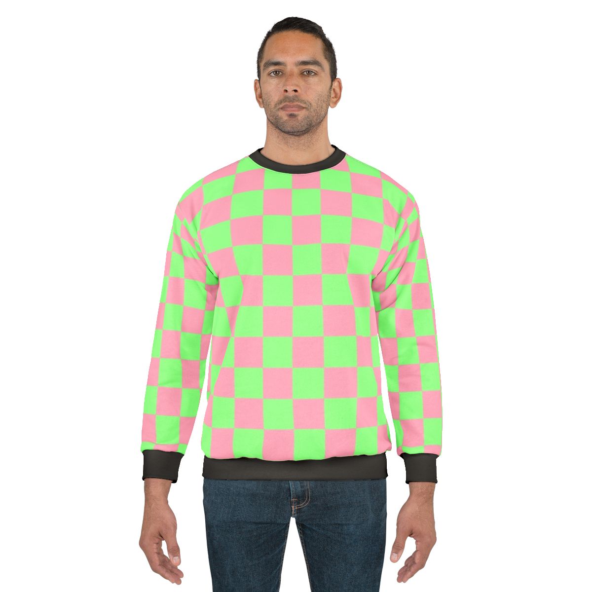 Retro Aesthetic Pink and Green Checkered Y2K Pattern Sweatshirt