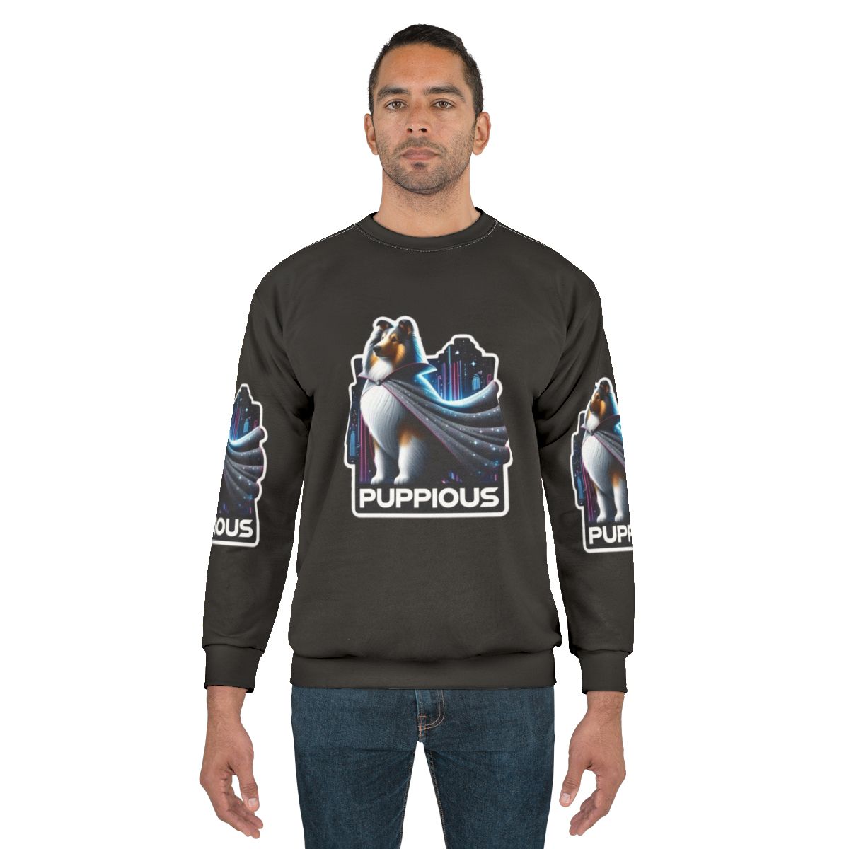 Puppious the Caped Collie Superhero on Sweatshirt