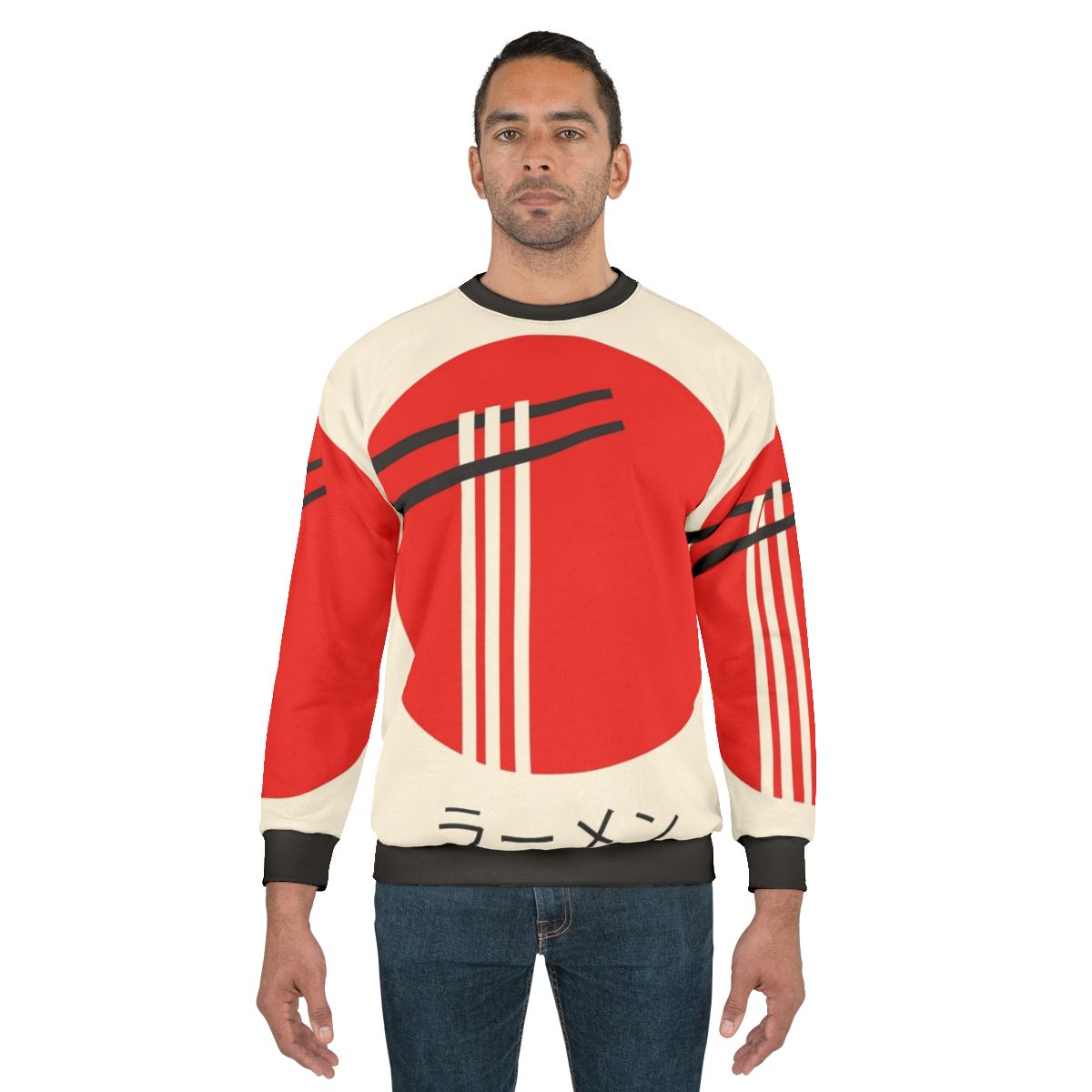 Retro ramen noodle bowl graphic on a sweatshirt