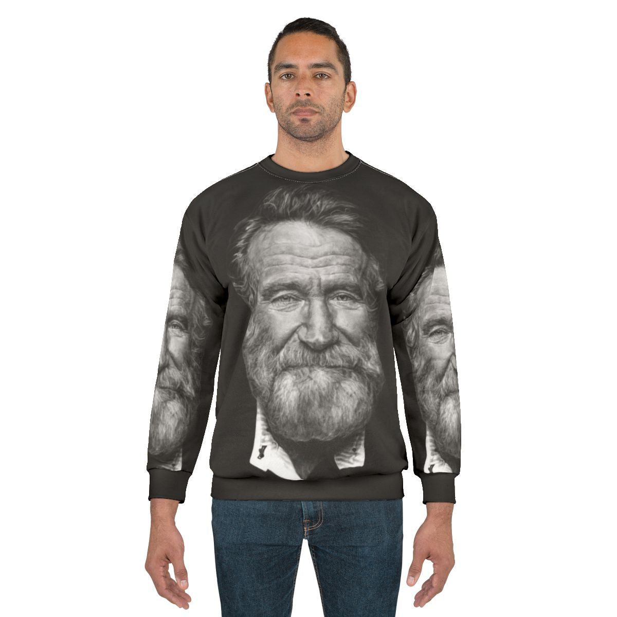 Robin Williams Portrait Sweatshirt with Comedy, Disney, and Genie Quotes