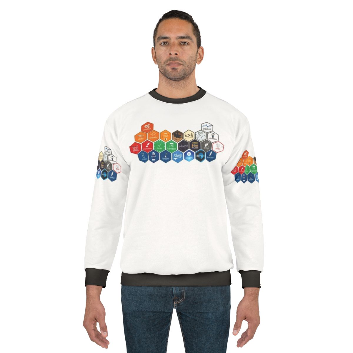 R Studio sweatshirt with data science and coding focused design