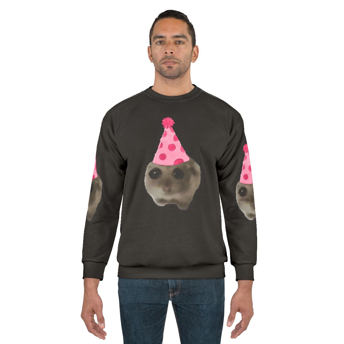 Sad hamster birthday party viral meme printed on a sweatshirt