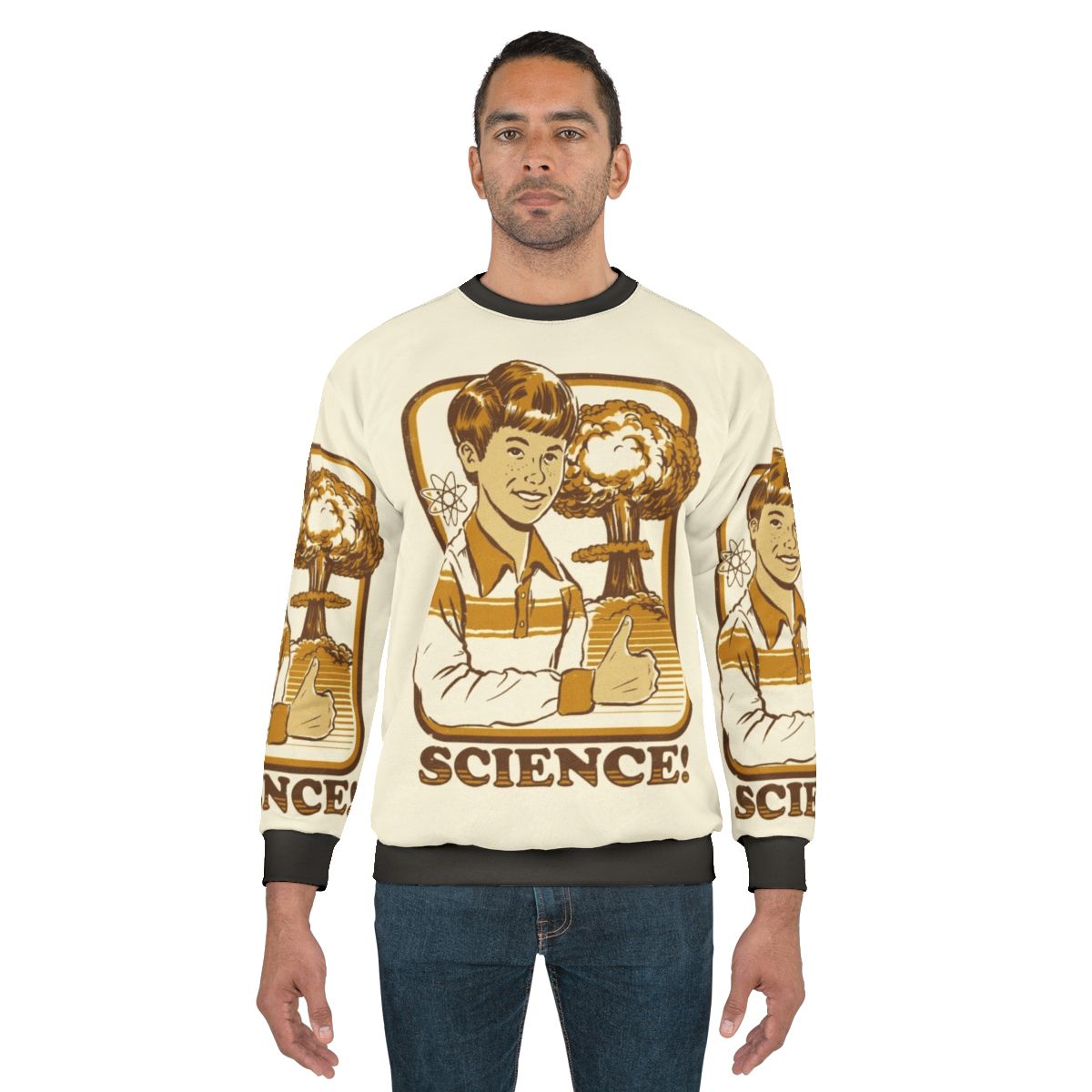 Atomic Age Science Sweatshirt featuring nuclear explosion graphics