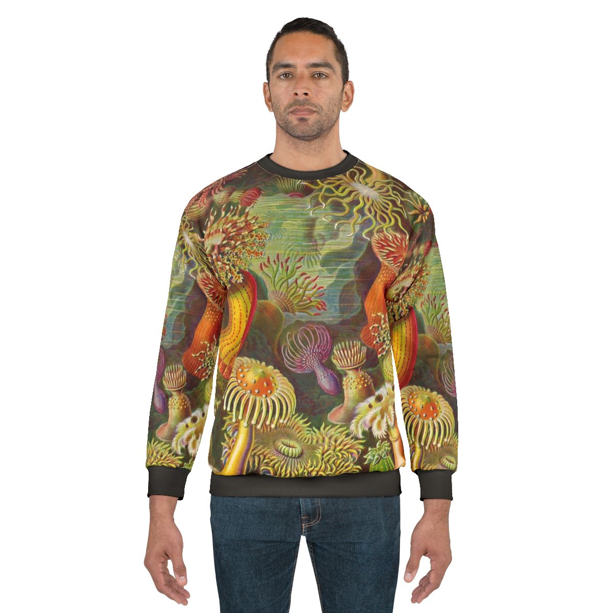 Sea anemone inspired sweatshirt featuring artwork by Ernst Haeckel