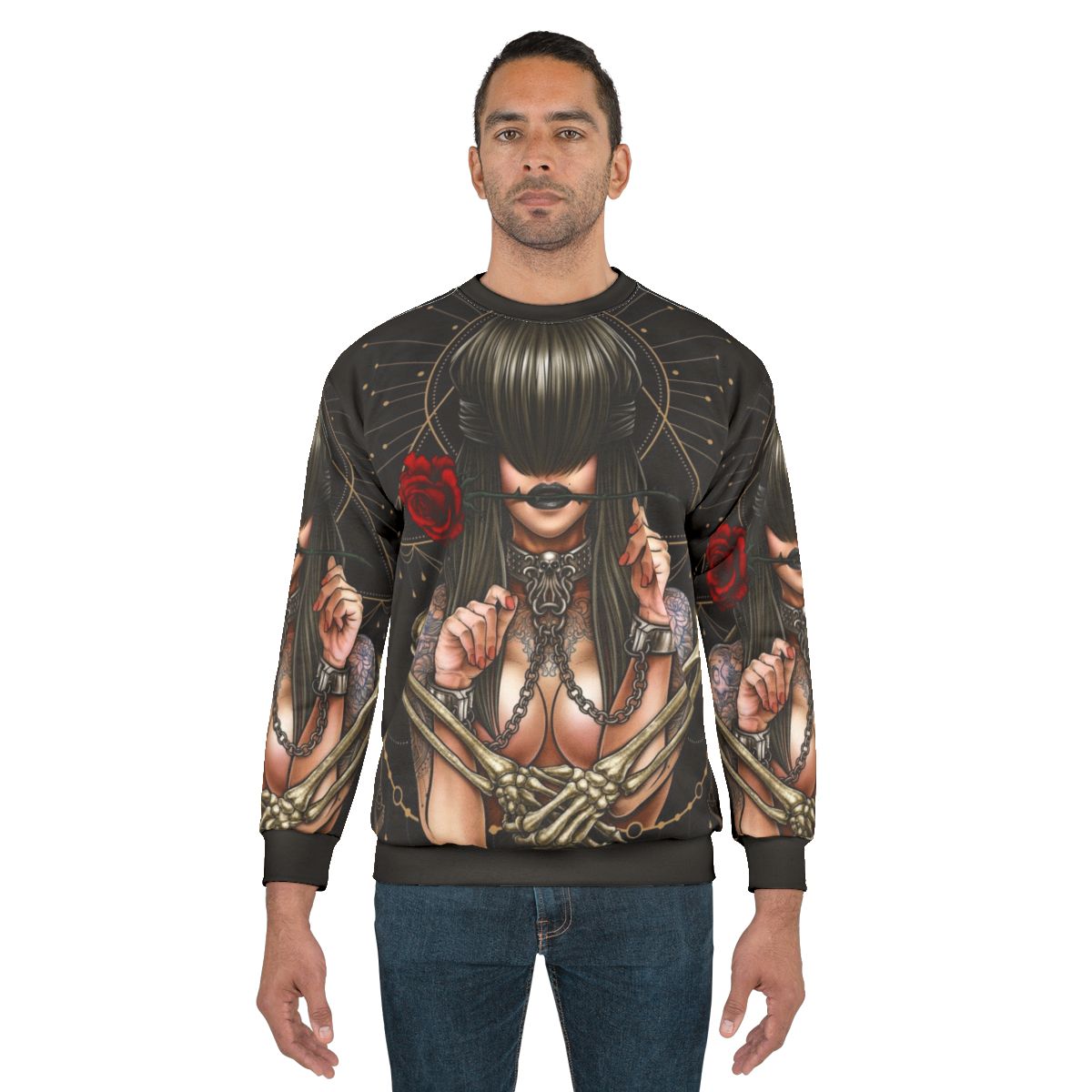 "See No Evil" sweatshirt featuring neo traditional tattoo-inspired surreal art design