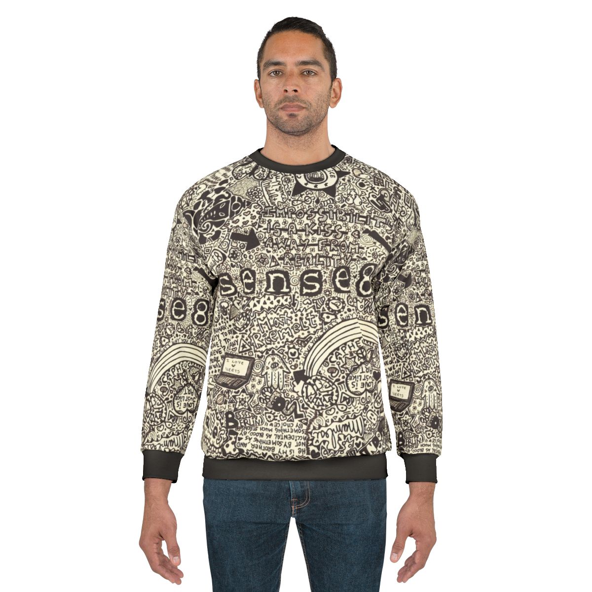 Sense8 sweatshirt featuring characters and quotes from the Netflix TV show